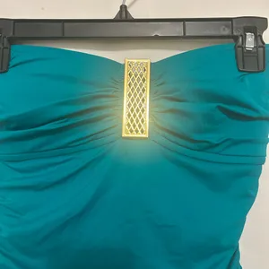 La Blanca Blue Gold Medallion Halter‎ Ruched One Piece Swimsuit Size 6 thumbnail 2
