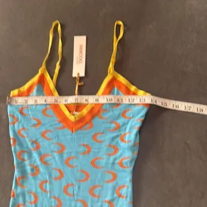 Women’s Blue BodyCon Mini Dress Crescent Pattern Adjustable Straps Size S NWT thumbnail 9