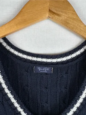 John Galt Navy Blue Cable Knit V-Neck Sweater Vest thumbnail 4