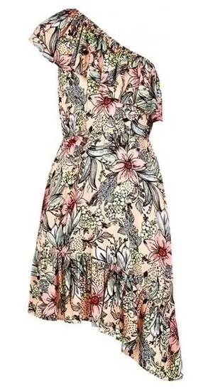 MINKPINK Womens Pink Floral One Shoulder Asymmetric Ruffle Mini Dress‎ Size S thumbnail 1