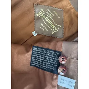 1970s The Tannery For Montgomery Ward Brown Leather Trench Coat M Long Coat thumbnail 11