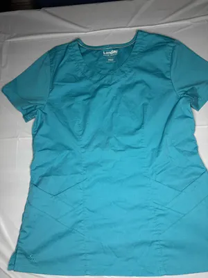 Landau Teal Blue Colored Short Sleeve Scrub Top Size Medium thumbnail 1