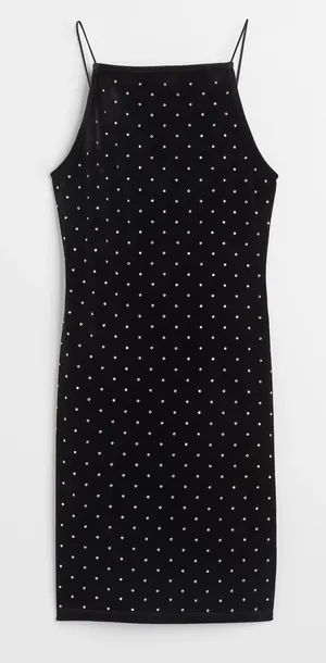 H&M Velvet Mini Dress Black‎ Silver Embellishment Womens Sz XS Homecoming thumbnail 1