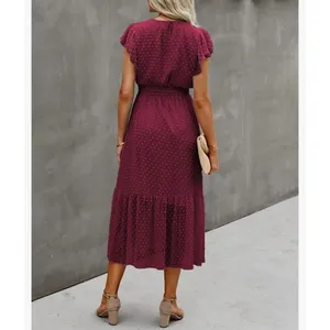 NEW Wrap Ruffle Cap Sleeveless Belted A-Line Swiss Dot Midi L thumbnail 4