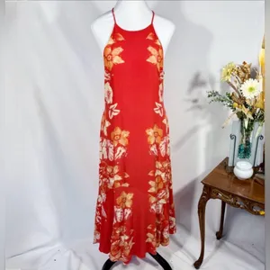 Free People Back 2 You Red Floral Strappy Open Side Midi Slip Dress Boho Sz S🧡 thumbnail 12