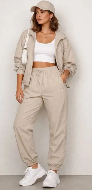 WILO THE LABEL Parachute‎ Pant Clay Beige Nylon Mesh Lined Joggers WL-323-04-M thumbnail 1