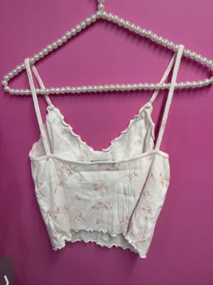 Brandy melville White Floral Ribbed Cami Tank Top - Lightweight Spaghetti Strap thumbnail 2