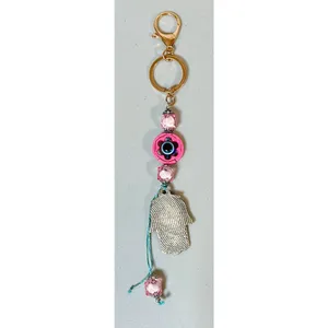 Handmade Pink Blue Hamsa Hand Evil Eye Beaded Key-Chain Key-Ring Key-Clip Fashion Accessory 🪬🧿 thumbnail 2