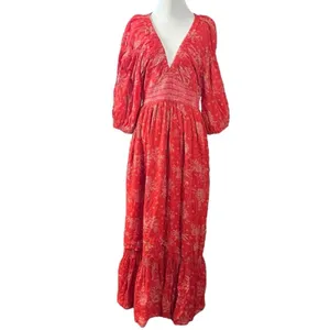 Free People Golden Hour Maxi Dress Cherry Red Small Bohemian Gypsy Floral 70s thumbnail 7