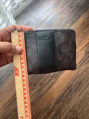 Coach Brown and Black Signature Canvas Wristlet with Leather Stripe thumbnail 12