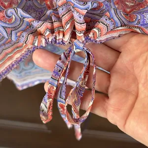 EUC ecru Paisley Print Drawstring Hem Blouse Large thumbnail 6