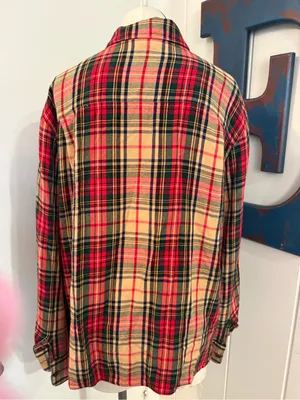 Lauren Ralph Lauren Tan Plaid Button-Up Jacket with Red, Green & Navy thumbnail 4