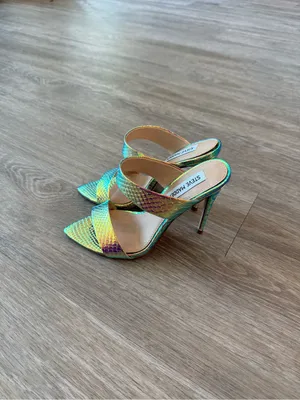 New Steve Madden Iridescent Multi-Color Snake-Embossed High Heel Mules, Size 6 thumbnail 5