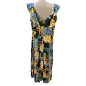 Chi Chi London Floral Print Ruffle‎ Pleated Midi Dress in Blue Curve US 16 thumbnail 11
