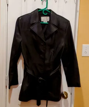 Nine West Black Leather Jacket with BeltSize L thumbnail 1