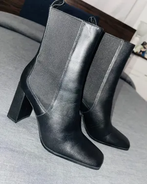 ZARA Heeled Leather Ankle Boots Black thumbnail 6