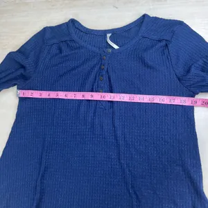 Anthropologie Navy Blue Waffle Knit Henley Long Sleeve Top Small SKU-A341 thumbnail 9