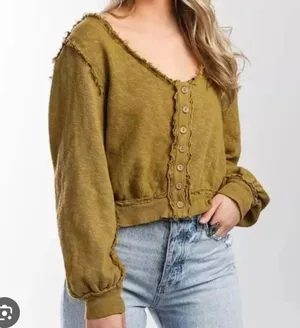 Free People X We The Free Golden Road Cardigan Curly Willow Mustard Olive Crop thumbnail 7