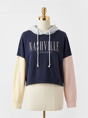 MV Sport Nashville Tennessee Colorblock Pastel Cropped Fleece Hoodie Sweatshirt thumbnail 1