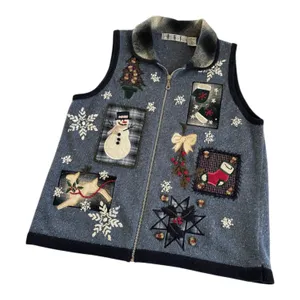 Vintage OHI Ugly Christmas Sweater Vest Patchwork Granny Cottage Womens Medium thumbnail 1