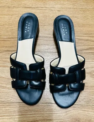 Alex Marie Eriser Black Leather Slide Sandals Block Heel Size 9M Made in Brazil thumbnail 1