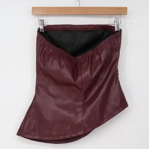 Faux Leather Tube Top Women S Burgundy Asymmetrical Ruched Excellent thumbnail 4