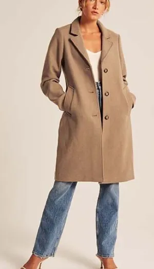 Abercrombie & Fitch Classic Women's Tan Wool-Blend Long Dad Coat thumbnail 1