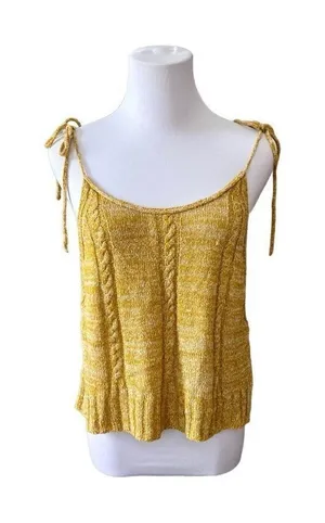 Free People Bombshell Cropped Knitted Sleeveless Top Mustard Yellow sz Small‎ thumbnail 1