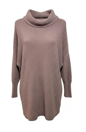 Free People Women’s Mauve Taupe Cowl Neck Long Sleeve Ribbed Knit Tunic Sweater thumbnail 1