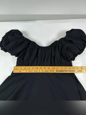 Abercrombie & Fitch Black Ruched Puff Sleeve Mini Dress Women's Size Medium thumbnail 3