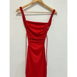 Shareen Collections Australia Red Ribbed Ruched Open Back Midi Dress Size US 2 thumbnail 4