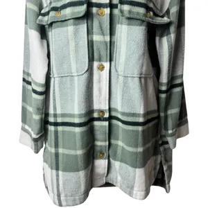 Banana Republic‎ Ivory Green Plaid Oversized Shacket Holiday Woolblend M thumbnail 4