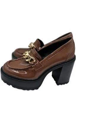 Madden Girl Brown Patent Leather Platform Heeled Loafers Shoes Chunky Size 7.5 thumbnail 7