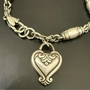 Retired BRIGHTON Blair Heart Barrel Link Chain Silverplated Heart Charm Bracelet thumbnail 5