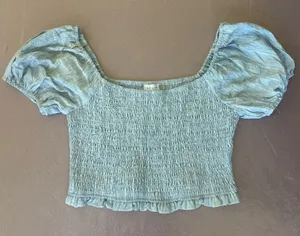 Le Lis Collection Women's M Blue Smocked‎ Puff Sleeve Crop Top thumbnail 1