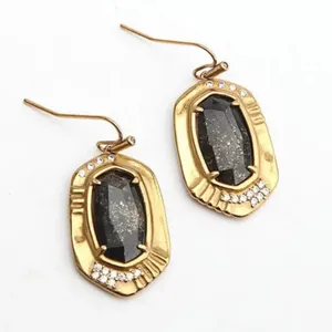 NWOT Kendra Scott Anna Vintage Gold Drop Earring In Black Pyrite thumbnail 3