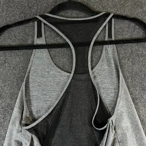 Alo Yoga Womens Gray Heathered Open Draped Mesh Back Racerback Tank‎ Top thumbnail 7
