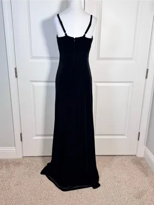 Birdy Grey Black Velvet Maxi Dress S Cowl Neck Slit Dark Romantic Gown Goth thumbnail 3