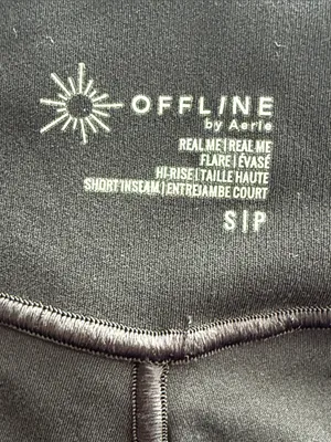 AERIE Black Cross Over waist Hi-Rise Flare Leggings Short Inseam Size Small thumbnail 11