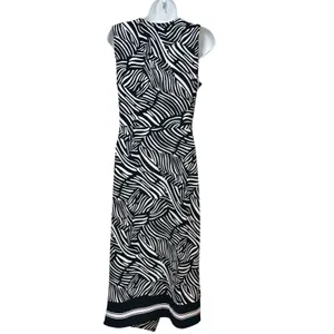 Michael Kors Women Black White Zebra Print Ring Faux Wrap Midi Dress Small thumbnail 3