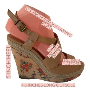Jessica Simpson "Jp Mason" Brown Faux Leather & Floral Print Wedge Sandals (8) thumbnail 14