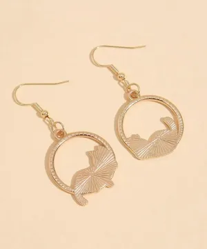 NEW Cat dangle drop hoop earrings, white and gold cat earrings, cat jewelry, cat lover gift thumbnail 2