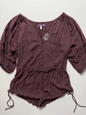 NWOT Urban Outfitters Junie Long Sleeve Romper, Bohemian Brown, Size S thumbnail 4