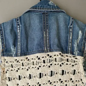 Free People XS Blue Denim Vest Crochet Boho Cowgirl‎ Country Jacket thumbnail 7