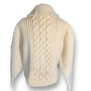 Vintage Hand Knit Oatmeal Cable Knit Fisherman Cardigan Sweater Cropped Cozy thumbnail 4