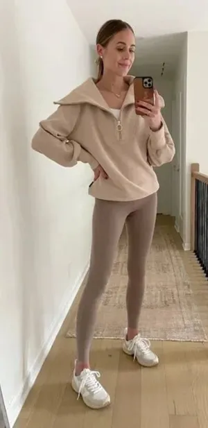 VARLEY Vine Ottoman Half Zip Pullover in Beige Size Large thumbnail 1