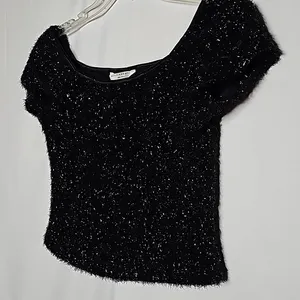 Alexia Admor New York metallic shimmer shaggy fuzzy soft evening top sz Medium thumbnail 2