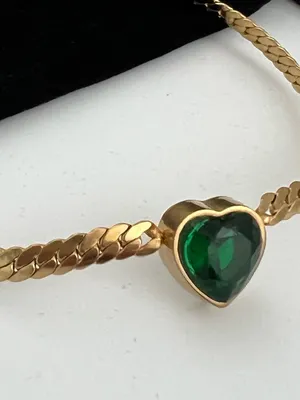 18K Gold Plated Green Heart snake chain Necklace Stainless Steel womens jewelry thumbnail 2
