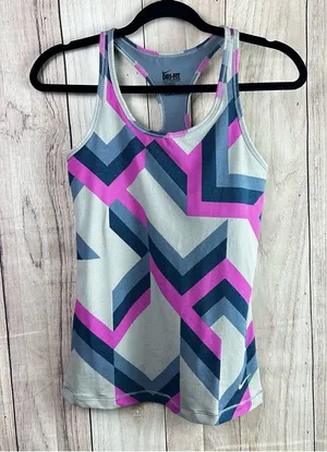 Nike Dri-fit Slim Fit Pink and Gray Chevron Racerback Tank Top thumbnail 1