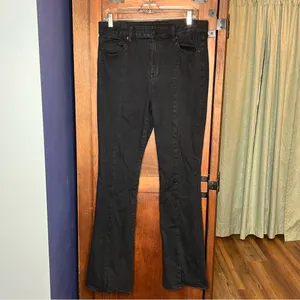 American Eagle High Rise Skinny Kick Black Jeans Y2K Grunge Cropped Flare 14L thumbnail 2
